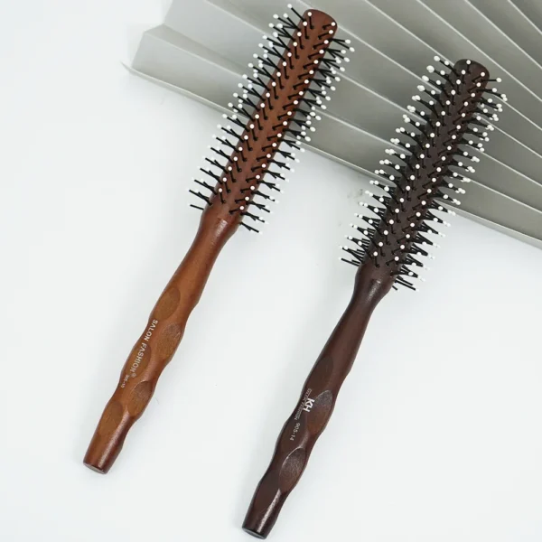 Curly Hair Brush, Natural Wood Round Barrel Styling Comb - Image 3