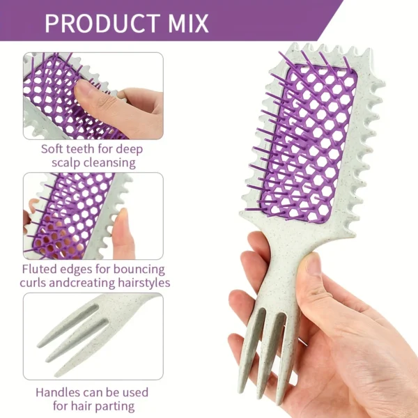 Curly Hair Brush: 3-in-1 Styling Comb with Massage - Image 2