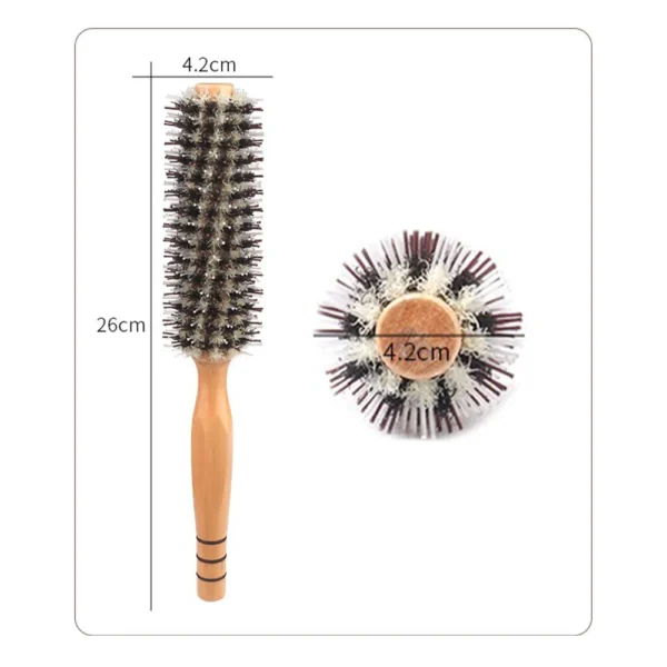 Curly Hair Brush - Wood Handle Boar Bristle Round Barrel - Image 4