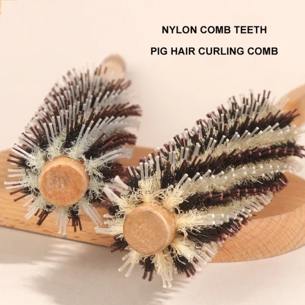 Curly Hair Brush - Wood Handle Boar Bristle Round Barrel - Image 3